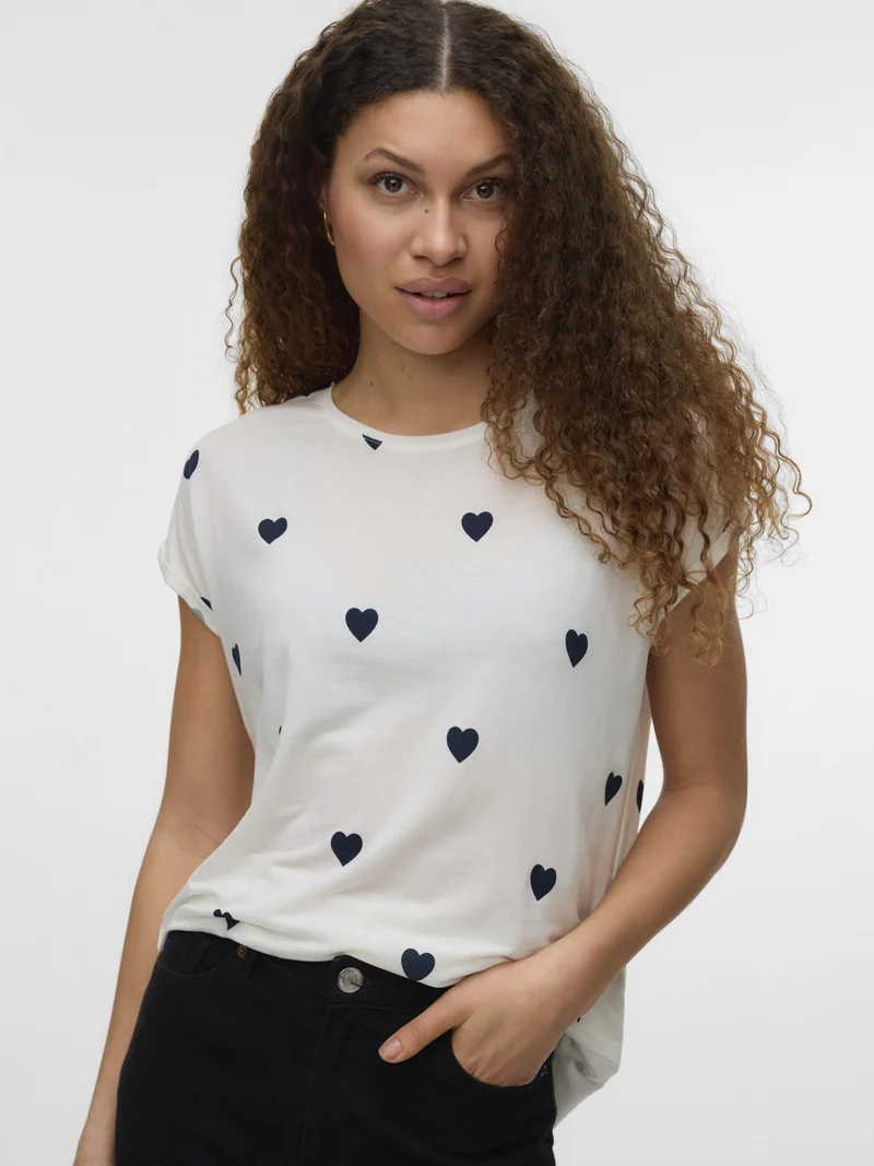 VMAVA SS TOP MULTI AOP NOOS, Snow White/NAVY BLAZER HEARTS