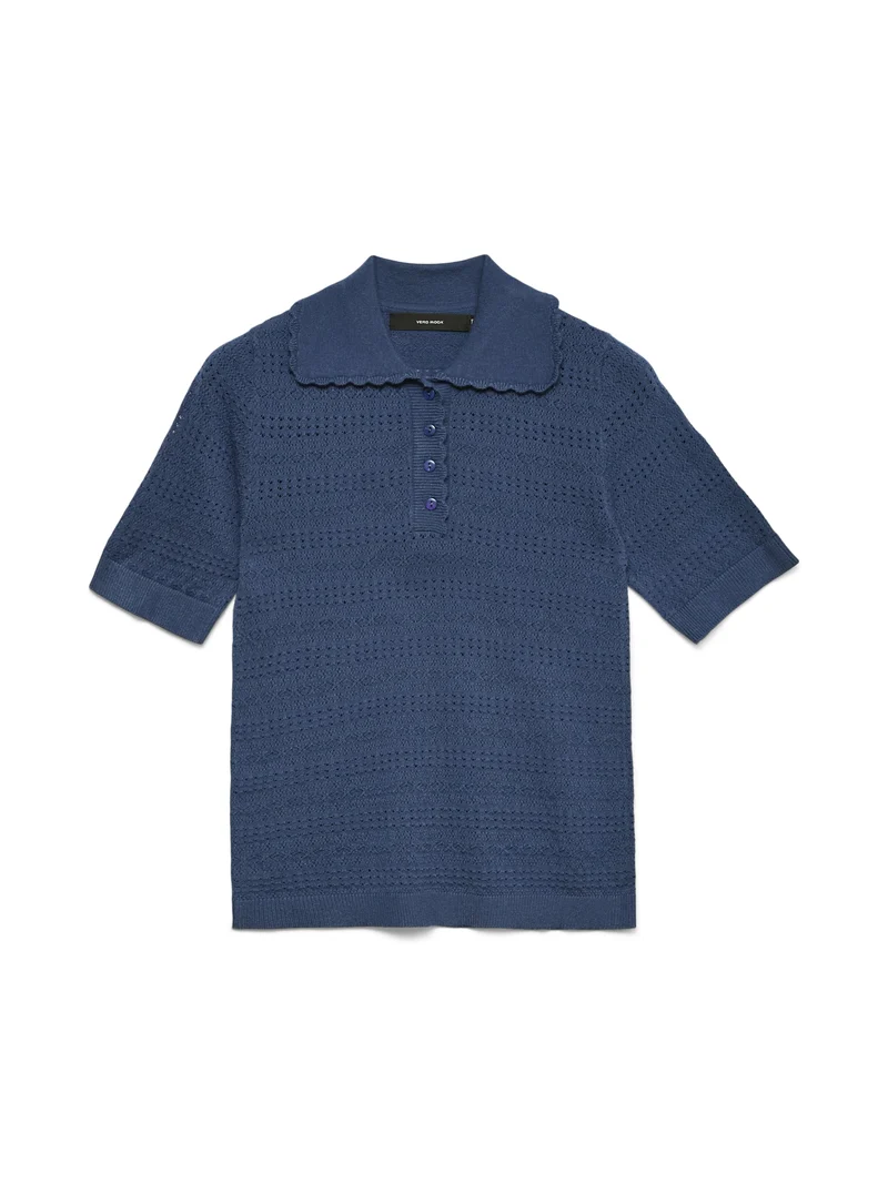 VMLIMONE SS SCALLOP POLONECK PULL B, Dark Denim