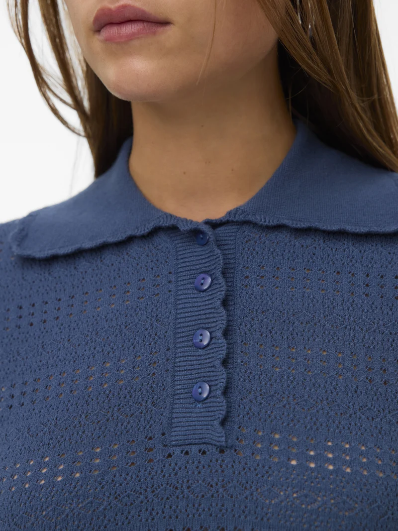 VMLIMONE SS SCALLOP POLONECK PULL B, Dark Denim