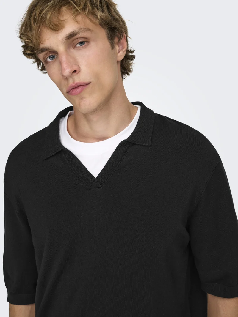 ONSWYLER LIFE RLX 12 SS SPLIT KNIT, Black