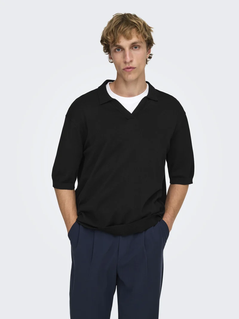 ONSWYLER LIFE RLX 12 SS SPLIT KNIT, Black