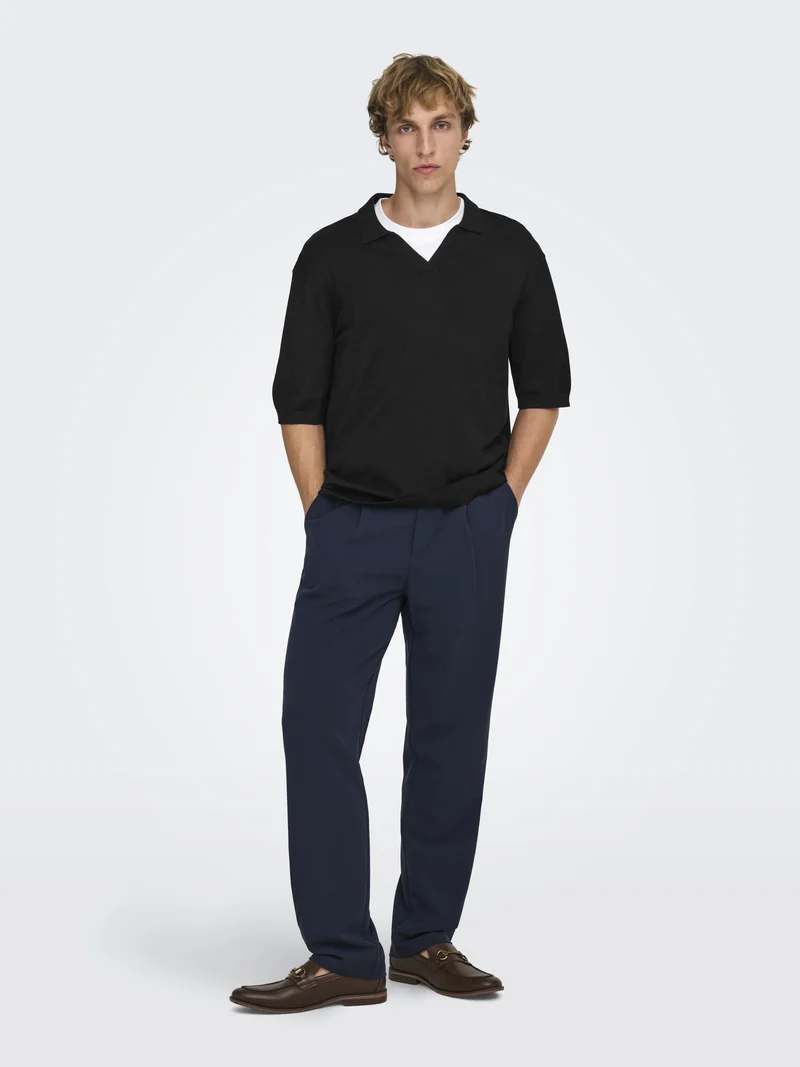 ONSWYLER LIFE RLX 12 SS SPLIT KNIT, Black