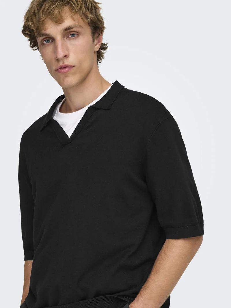 ONSWYLER LIFE RLX 12 SS SPLIT KNIT, Black