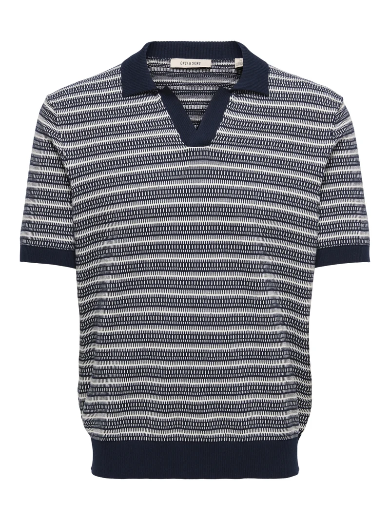 ONSTILO LIFE REG SS SPLIT NECK KNIT, Dark Sapphire/GARDENIA