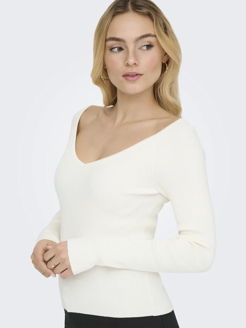 JDYNANNA L/S V-NECK PULLOVER KNT, Cloud Dancer