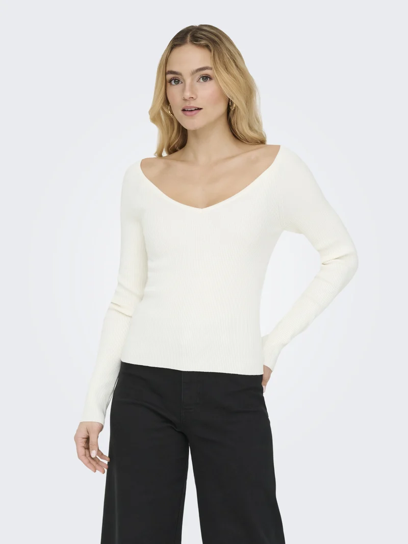 JDYNANNA L/S V-NECK PULLOVER KNT, Cloud Dancer