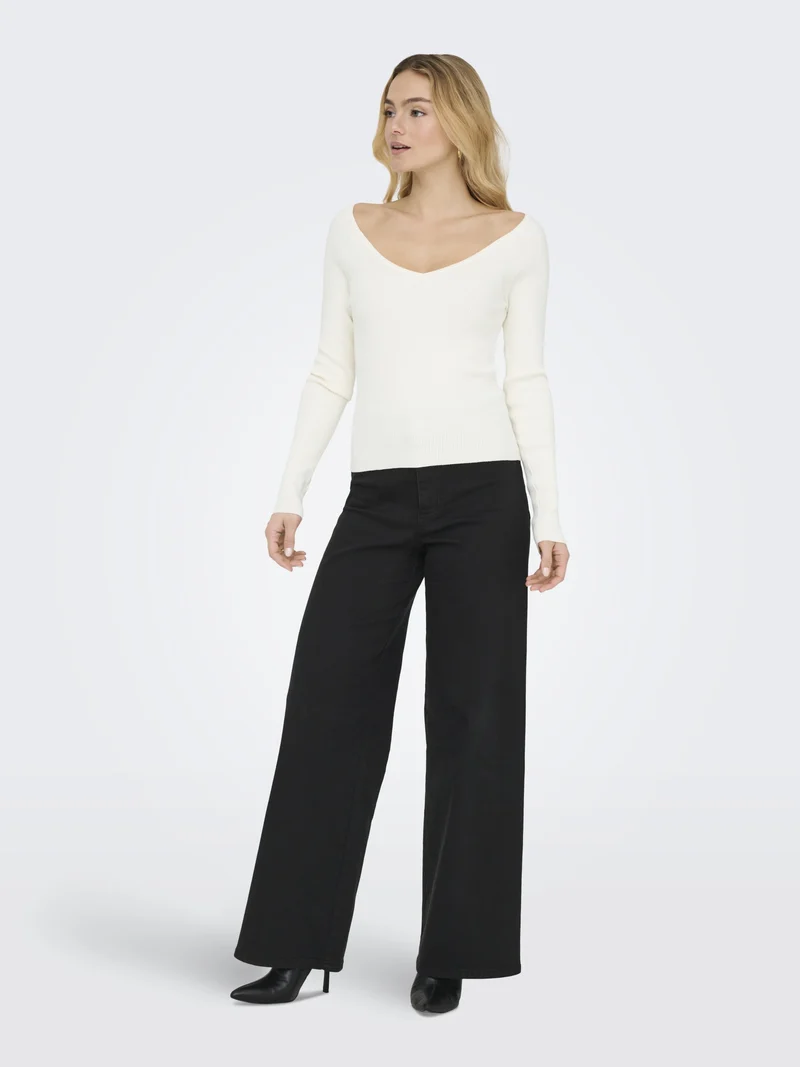 JDYNANNA L/S V-NECK PULLOVER KNT, Cloud Dancer