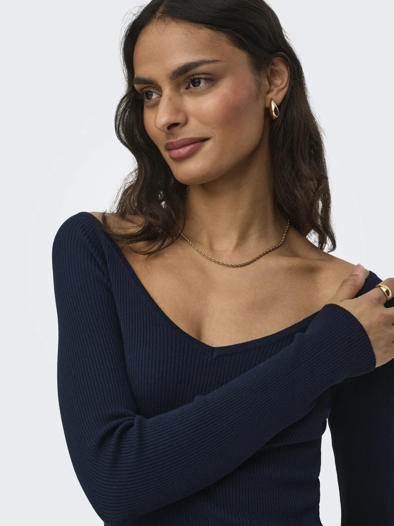 JDYNANNA L/S V-NECK PULLOVER KNT, Black Iris