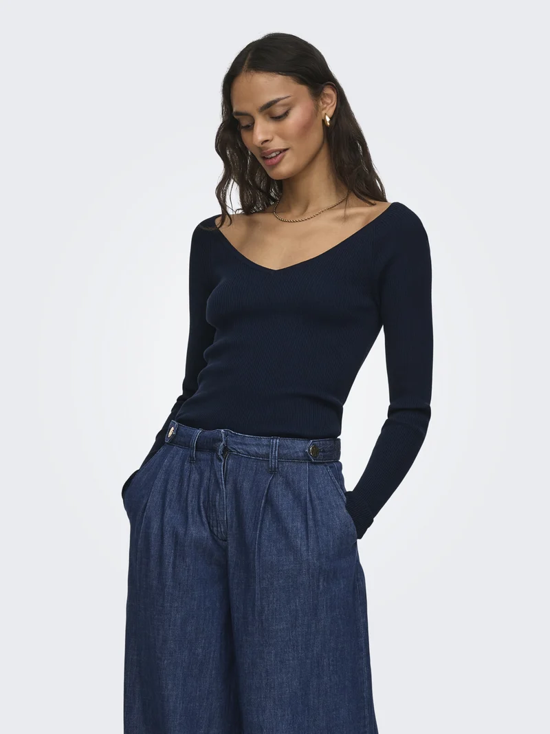 JDYNANNA L/S V-NECK PULLOVER KNT, Black Iris