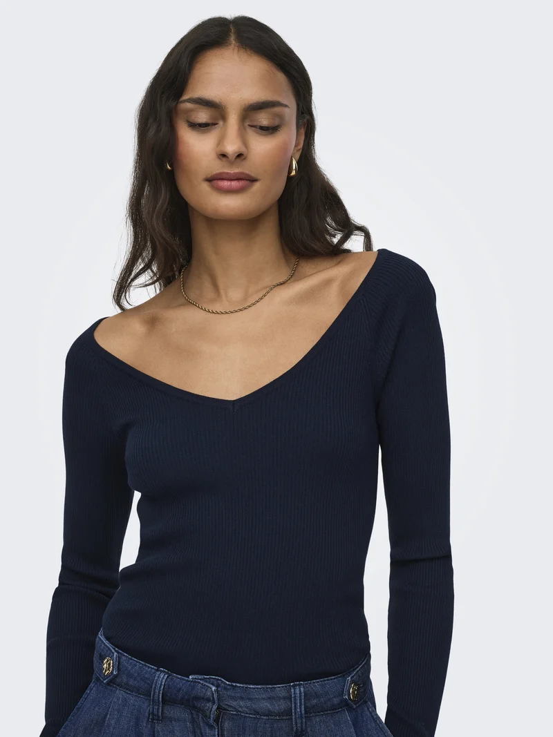 JDYNANNA L/S V-NECK PULLOVER KNT, Black Iris