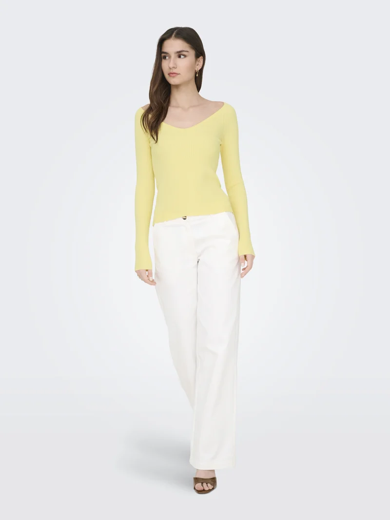 JDYNANNA L/S V-NECK PULLOVER KNT, Double Cream