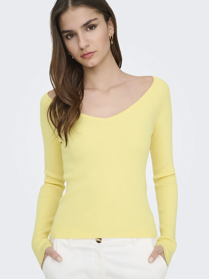 JDYNANNA L/S V-NECK PULLOVER KNT, Double Cream