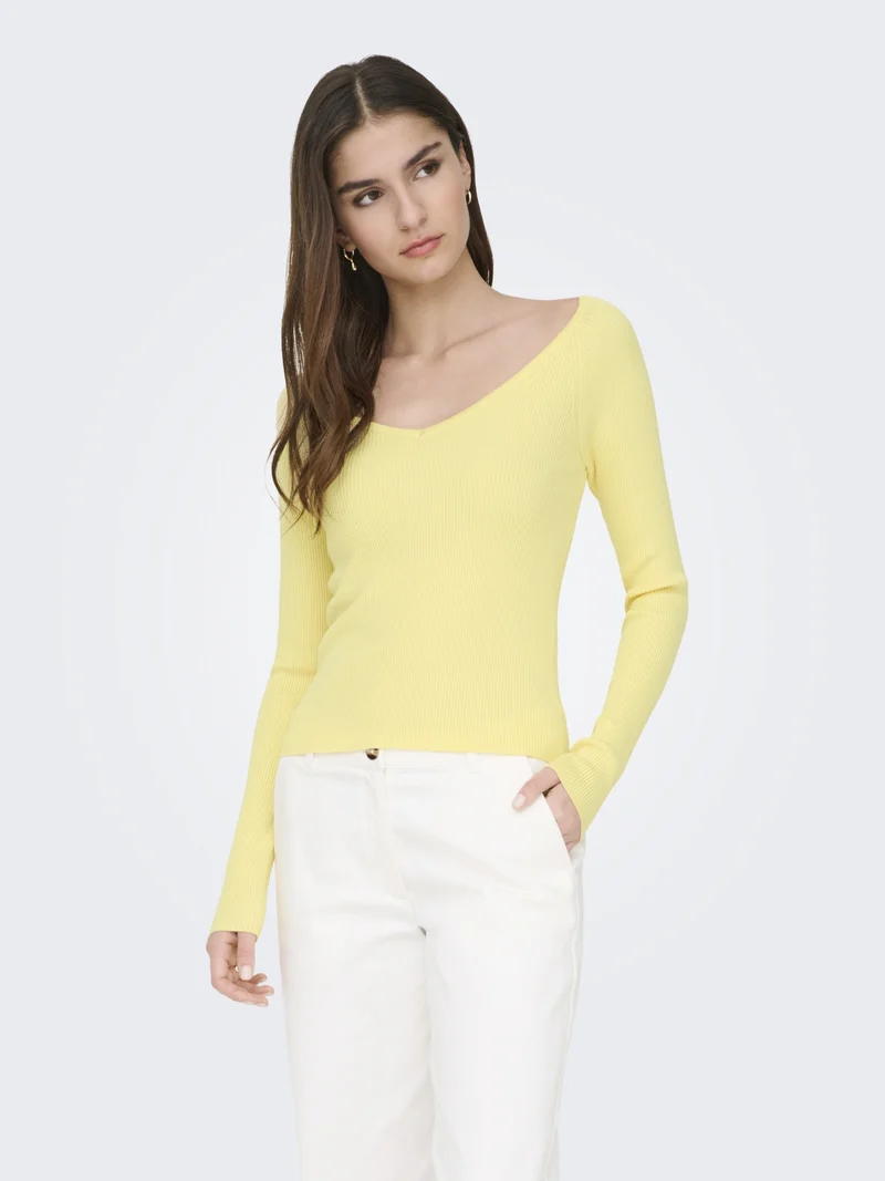 JDYNANNA L/S V-NECK PULLOVER KNT, Double Cream