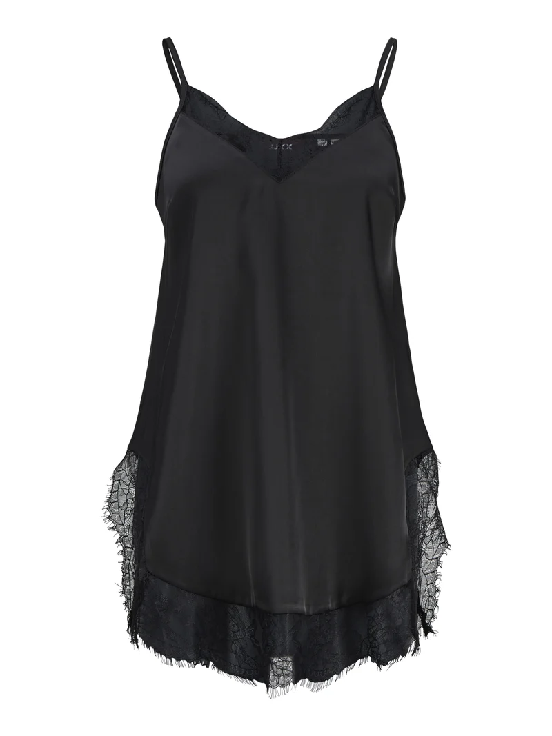 JXVIMA SINGLET SATIN LACE LONG TOP, Black