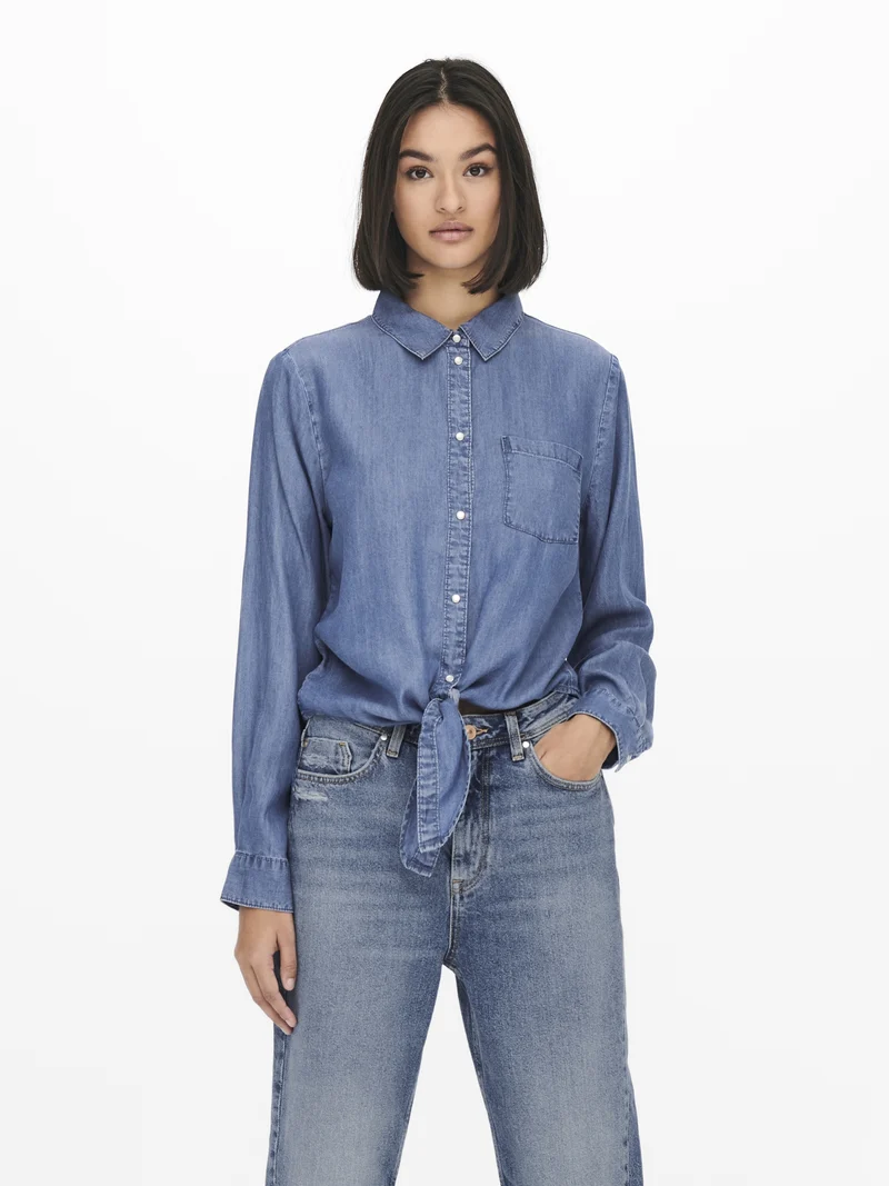JDYJASPER L/S KNOT SHIRT WVN, Medium Blue Denim