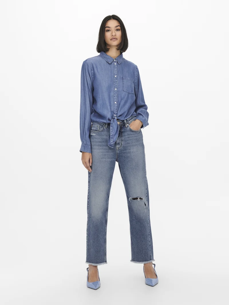 JDYJASPER L/S KNOT SHIRT WVN, Medium Blue Denim