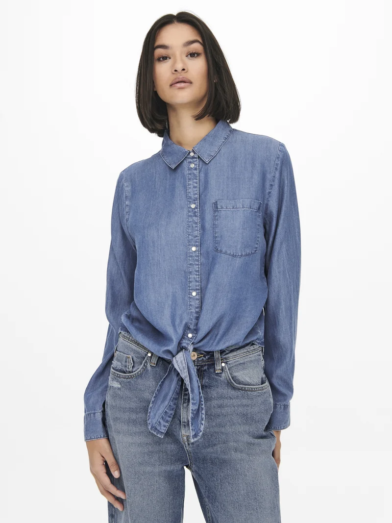 JDYJASPER L/S KNOT SHIRT WVN, Medium Blue Denim