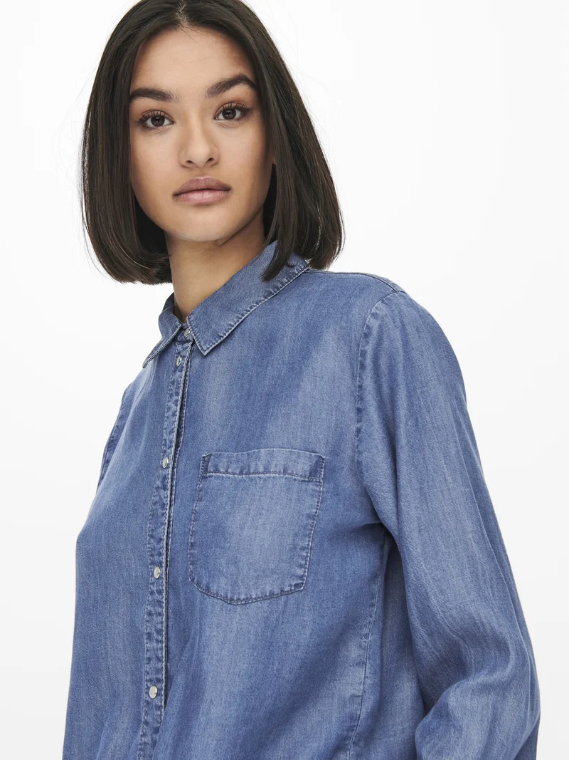 JDYJASPER L/S KNOT SHIRT WVN, Medium Blue Denim