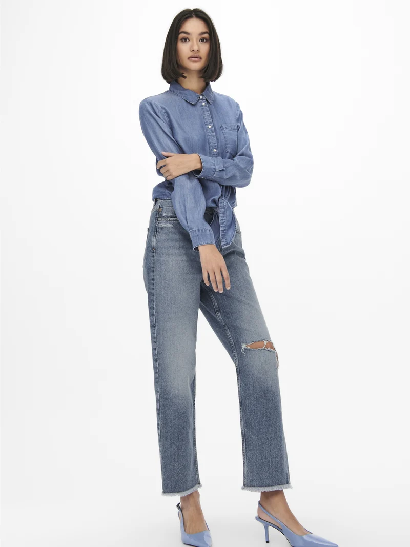 JDYJASPER L/S KNOT SHIRT WVN, Medium Blue Denim