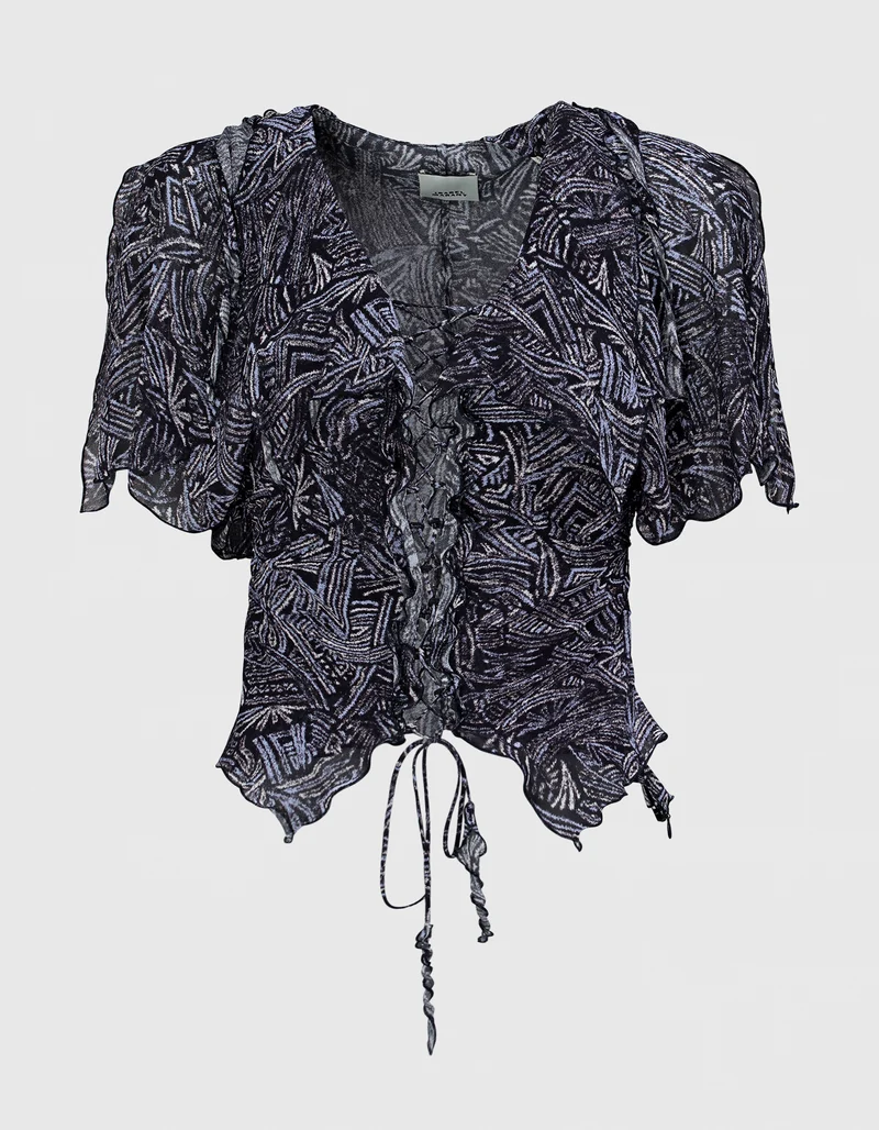 Gemustertes Seiden-Top Thanais mit Bindedetails