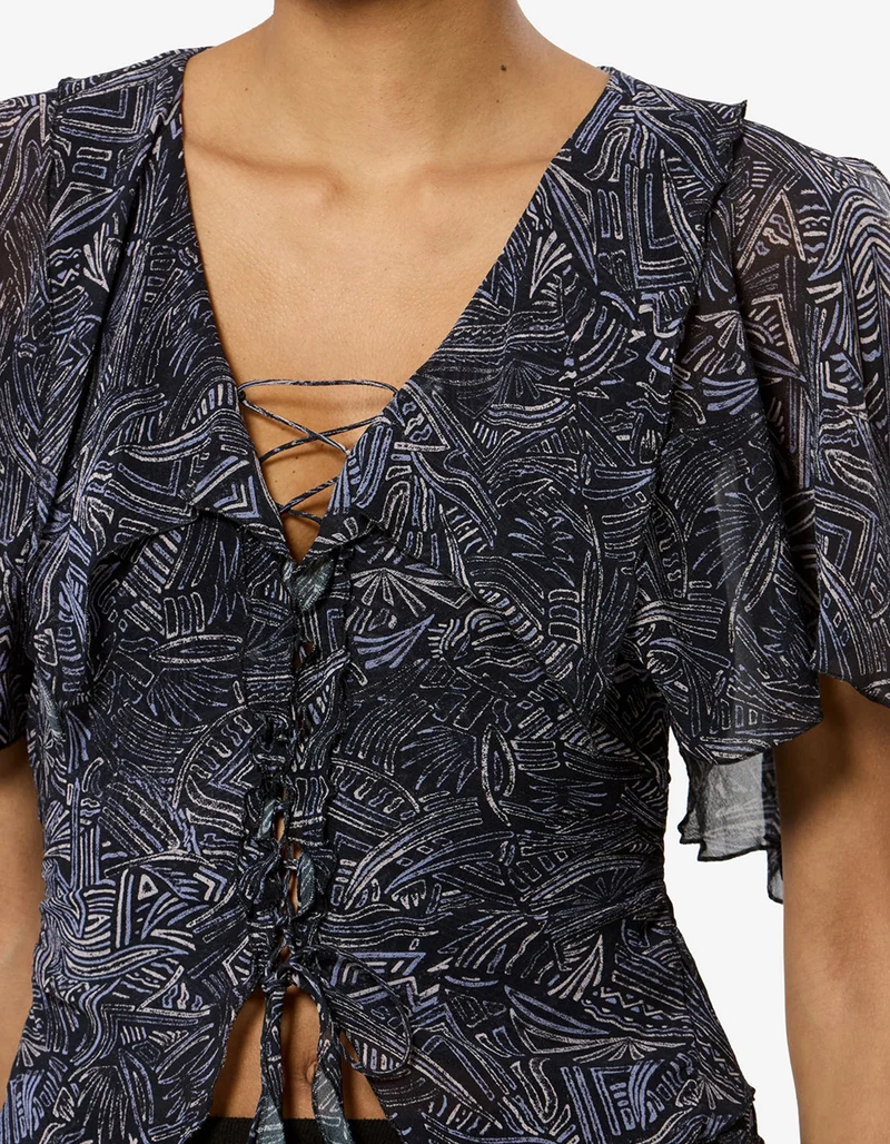 Gemustertes Seiden-Top Thanais mit Bindedetails