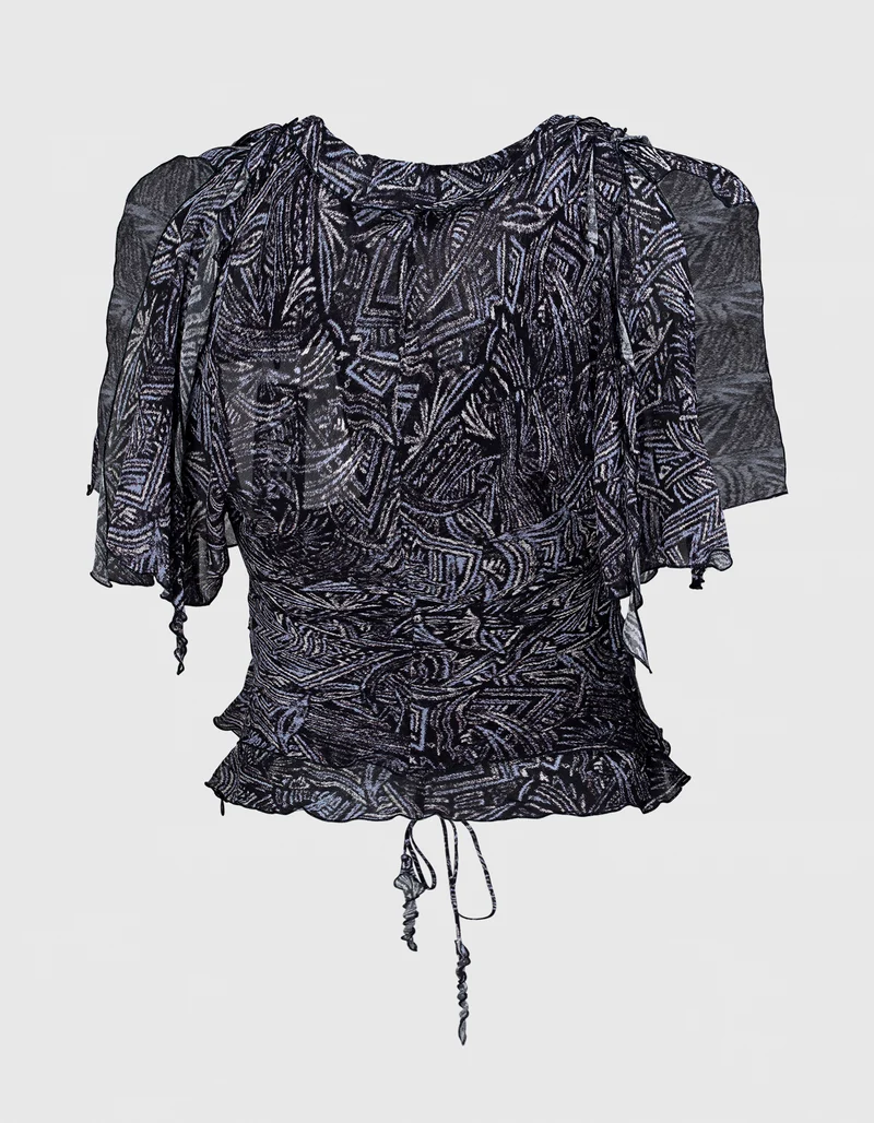 Gemustertes Seiden-Top Thanais mit Bindedetails