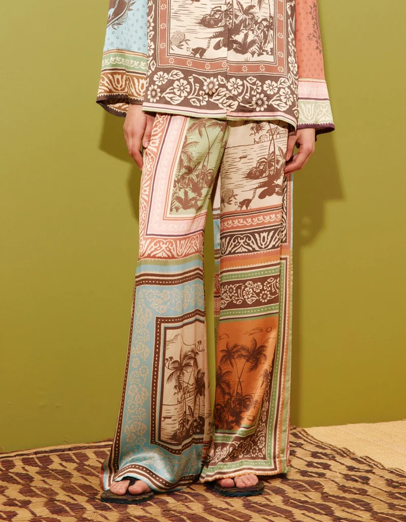 Gemusterte Wide-Leg Seiden-Hose Alberta