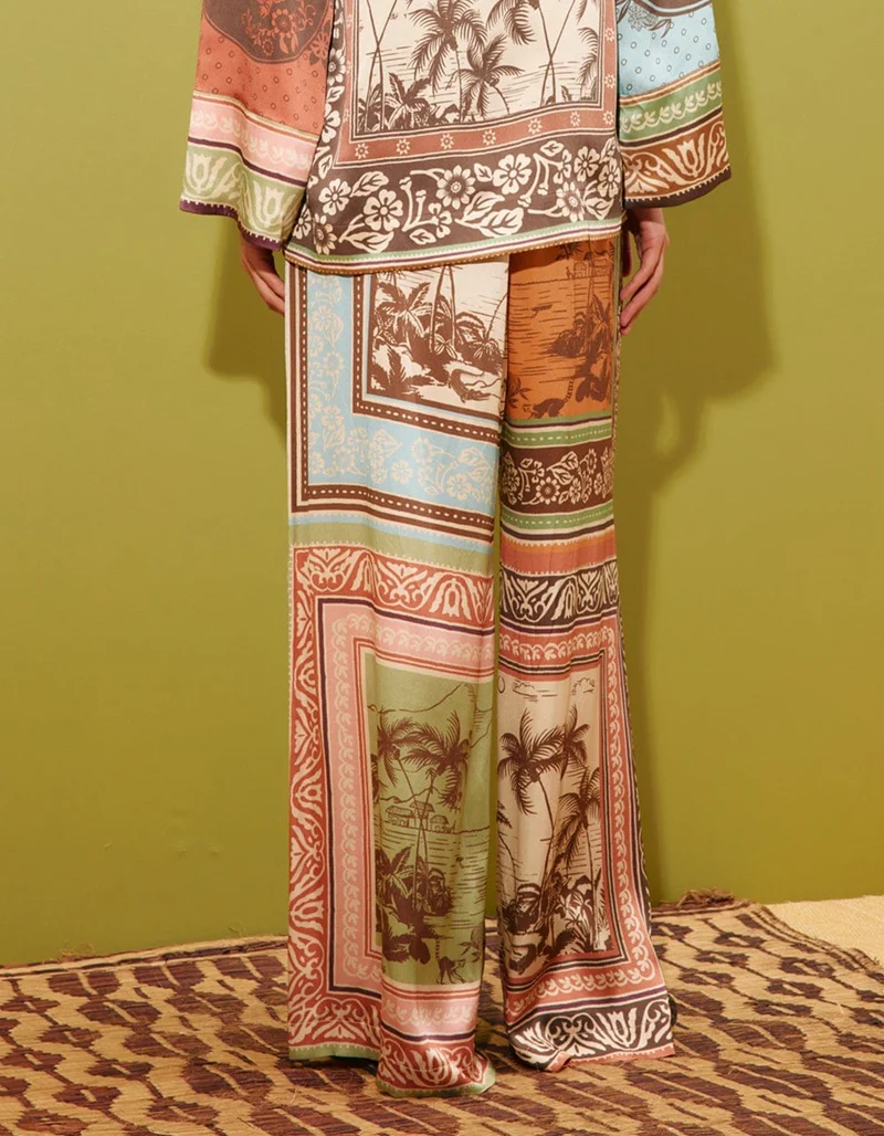 Gemusterte Wide-Leg Seiden-Hose Alberta