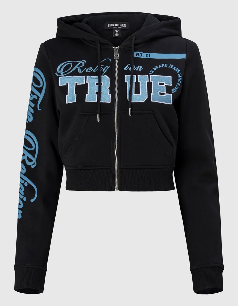 Cropped Zipper Hoodie mit Stickereien