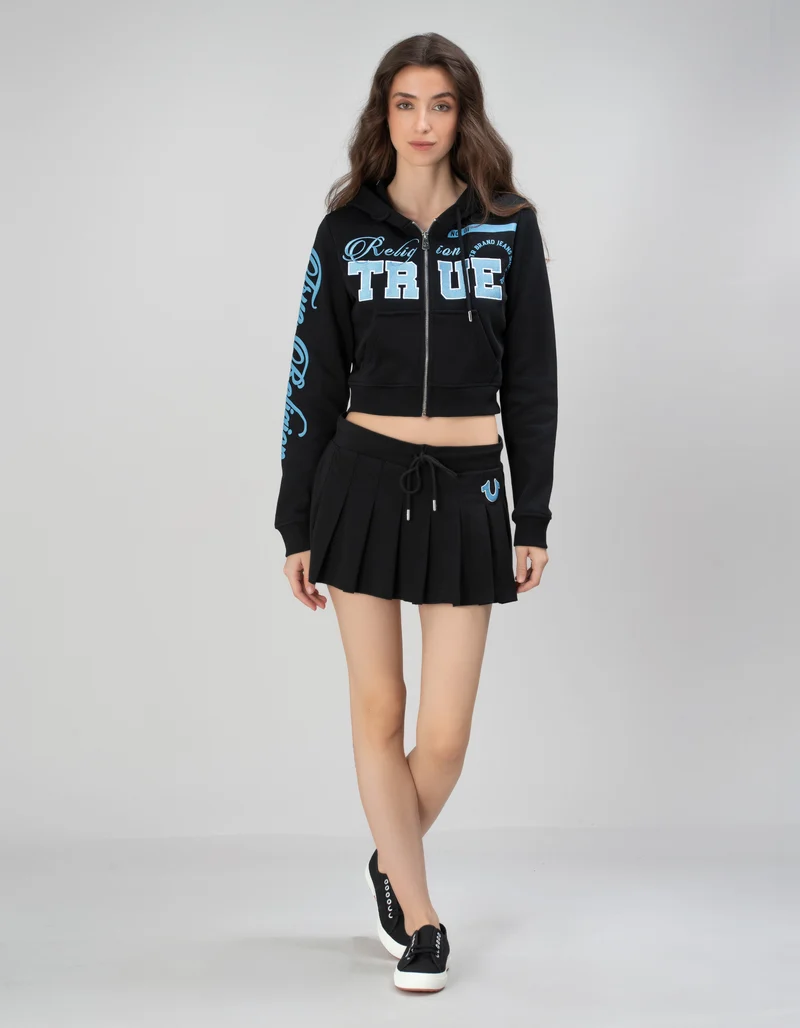 Cropped Zipper Hoodie mit Stickereien