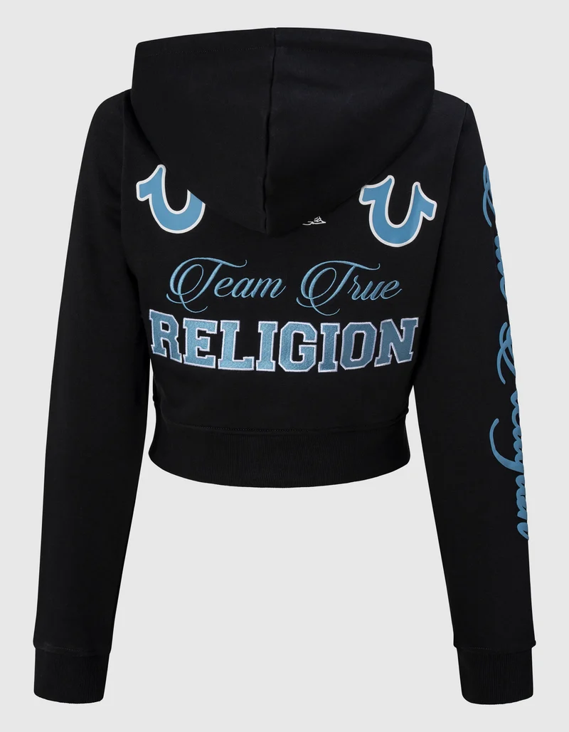 Cropped Zipper Hoodie mit Stickereien