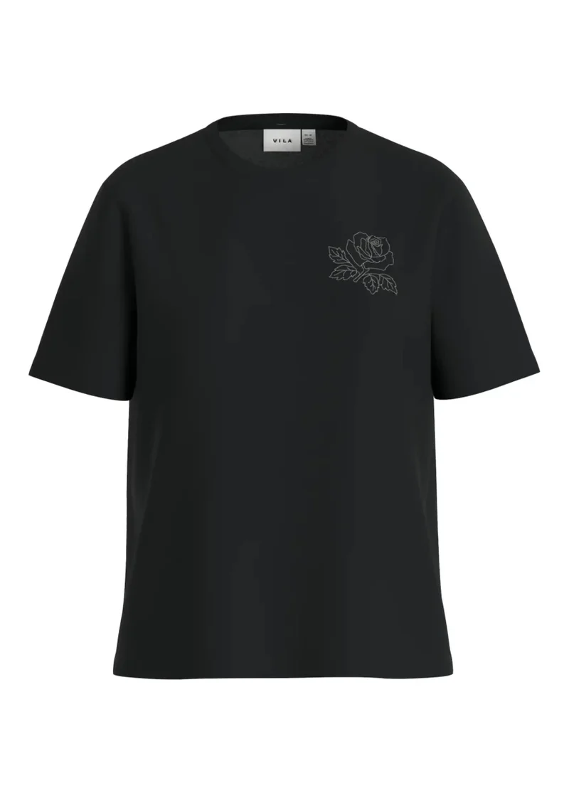 Vila Top VISYBIL ROSE EMB Black Beauty