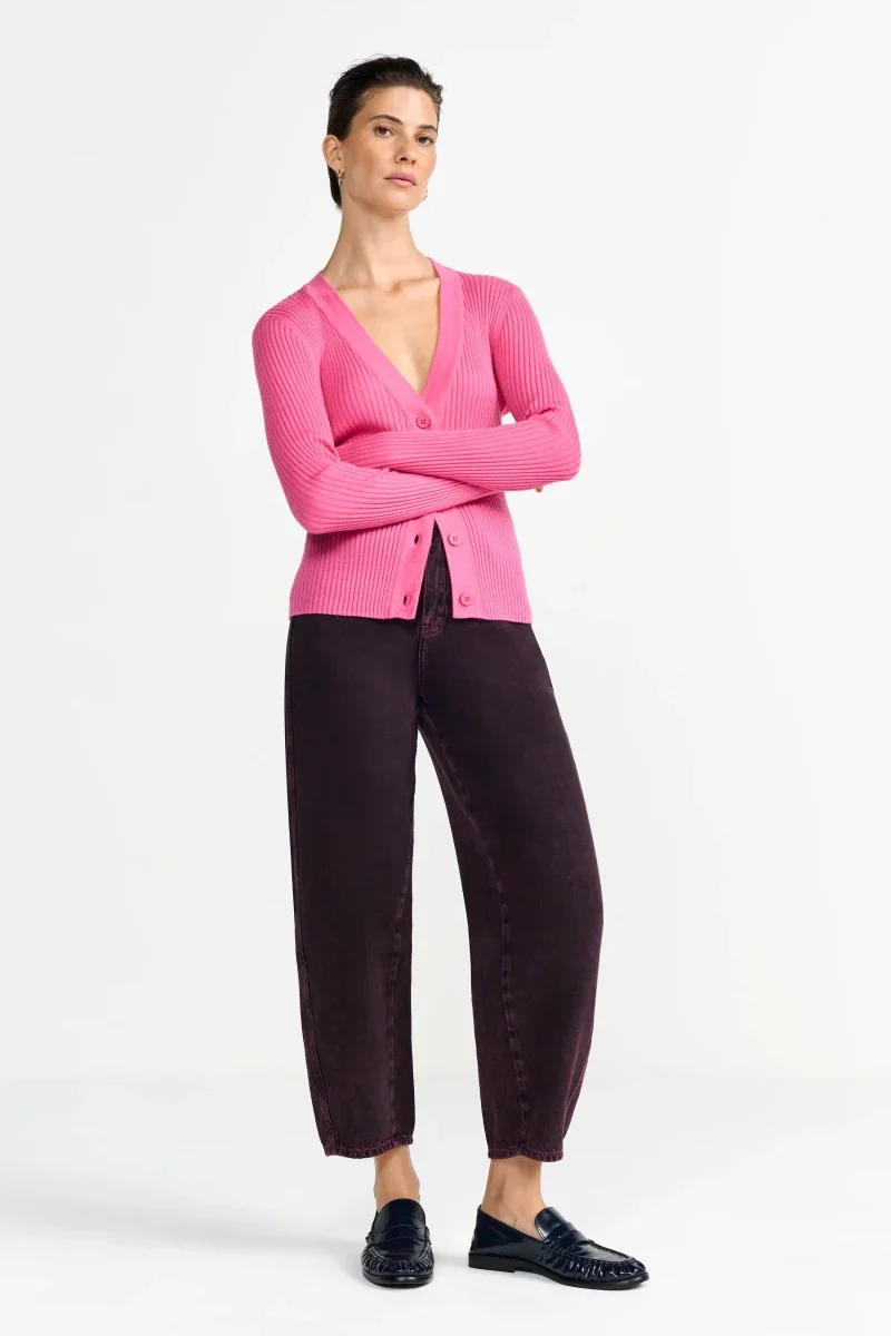 Rich & Royal Merino Rib Cardigan Pink Radiance