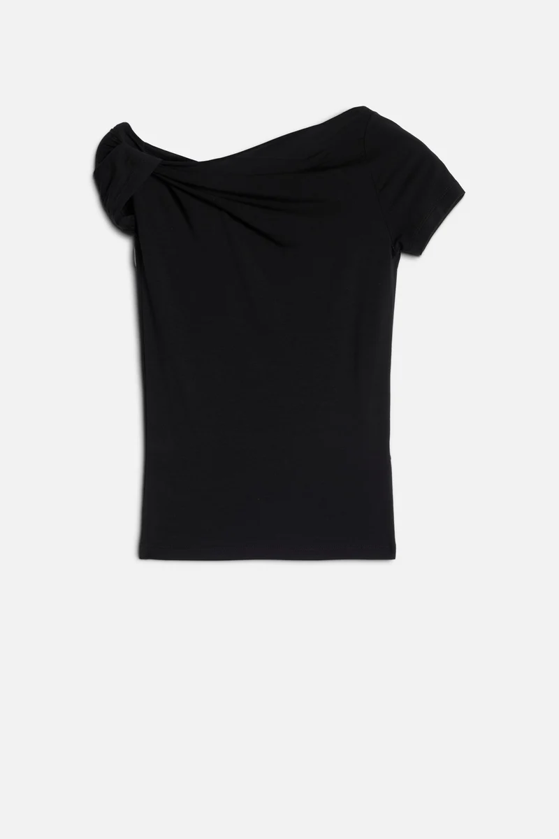 TWISTED SHOULDER TEE in Lyocell Black