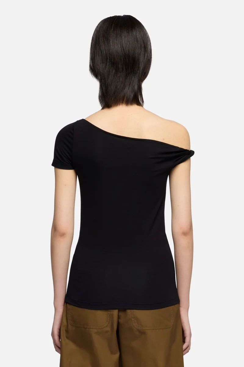 TWISTED SHOULDER TEE in Lyocell Black
