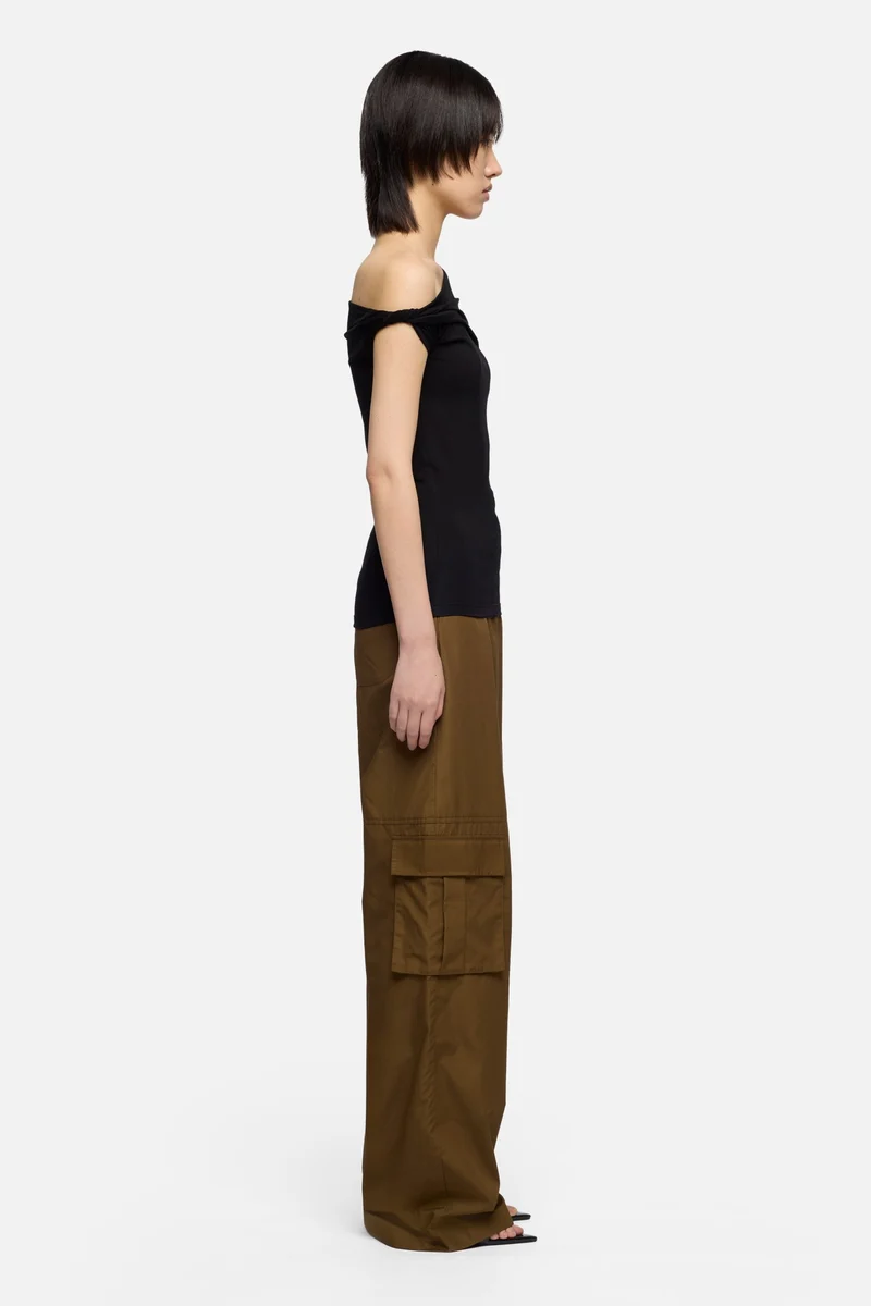 TWISTED SHOULDER TEE in Lyocell Black