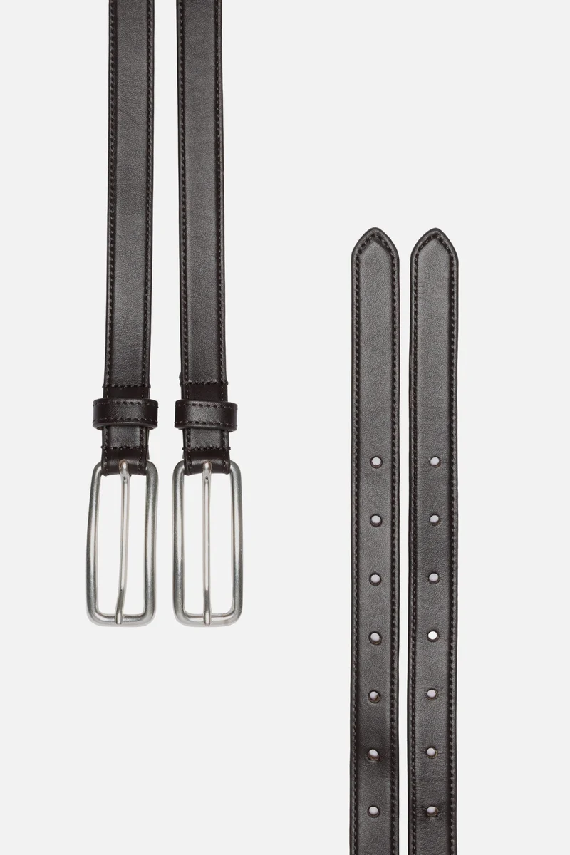 TINY DOUBLE BELT in Leather Brown