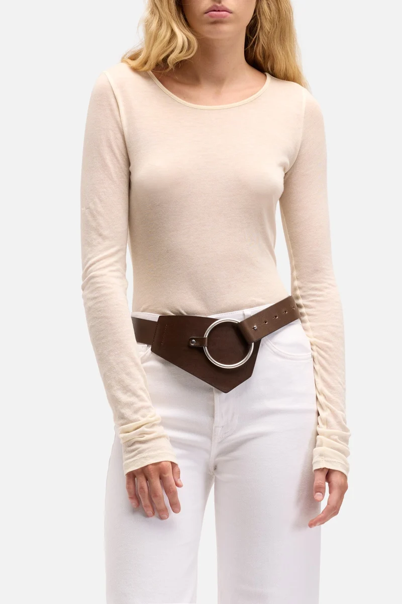 ASYMMETRIC WAIST BELT in Leather Brown