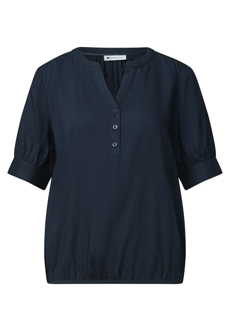 LTD QR Splitneck blouse w gath, darkest blue