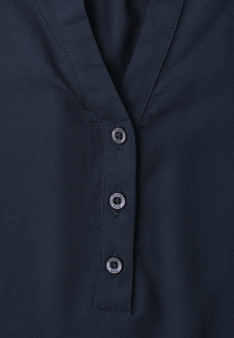 LTD QR Splitneck blouse w gath, darkest blue