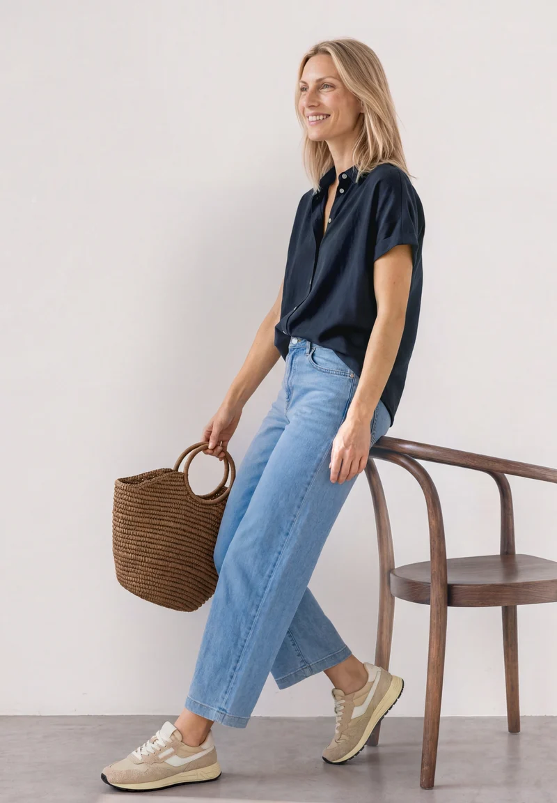LTD QR Splitneck blouse w gath, darkest blue