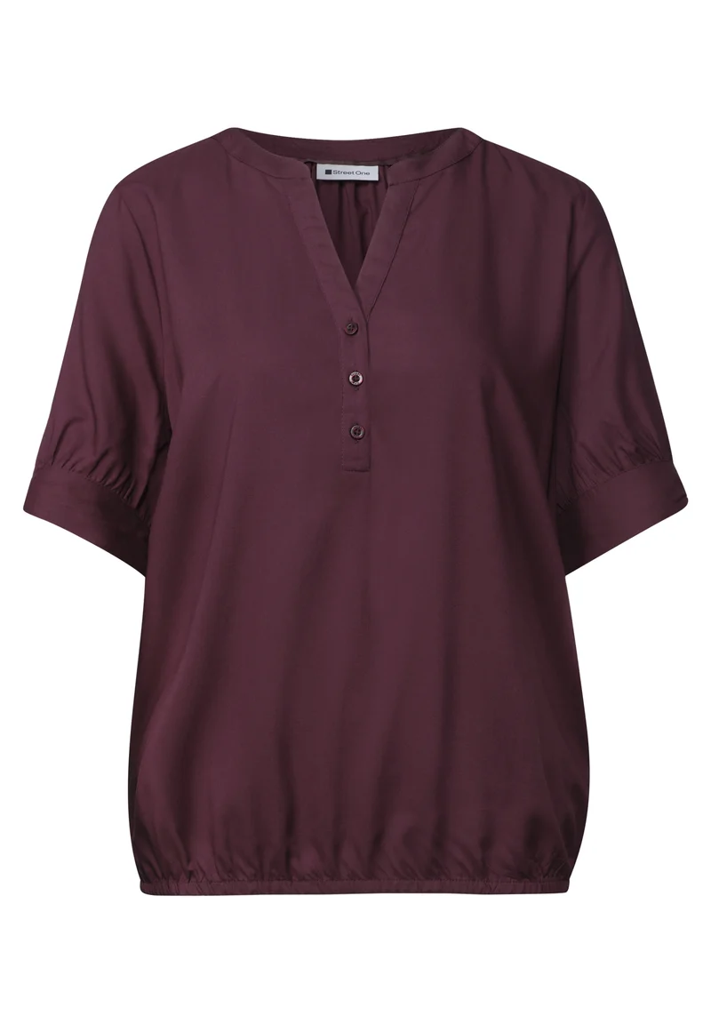 LTD QR Splitneck blouse w gath, rustic rouge