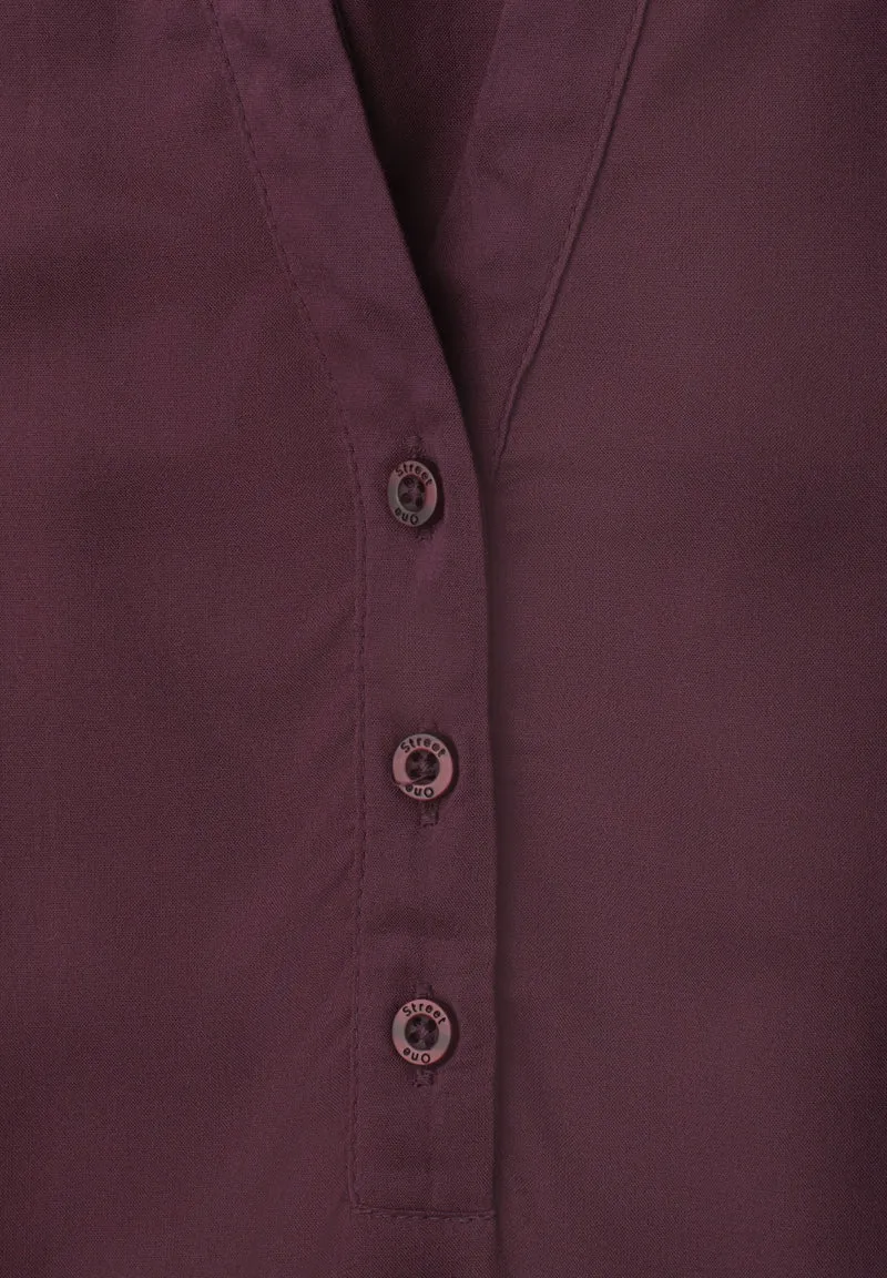 LTD QR Splitneck blouse w gath, rustic rouge