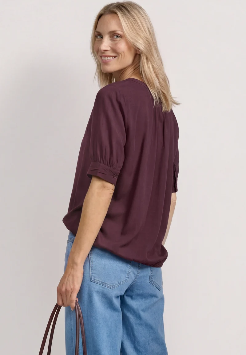 LTD QR Splitneck blouse w gath, rustic rouge