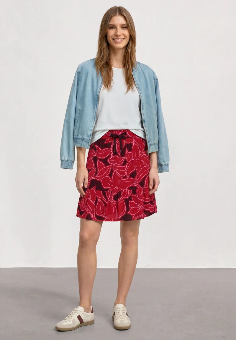 Skirt Volant_AOP, salsa red