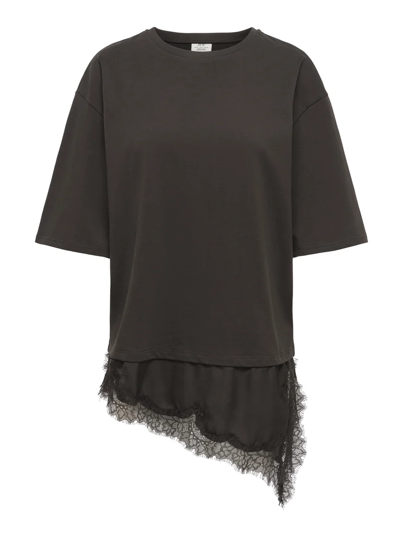 JDYALMA 2/4 LACE DETAIL T-SHIRT JRS, Chocolate Torte
