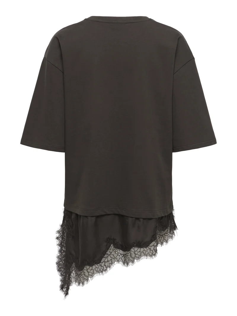 JDYALMA 2/4 LACE DETAIL T-SHIRT JRS, Chocolate Torte