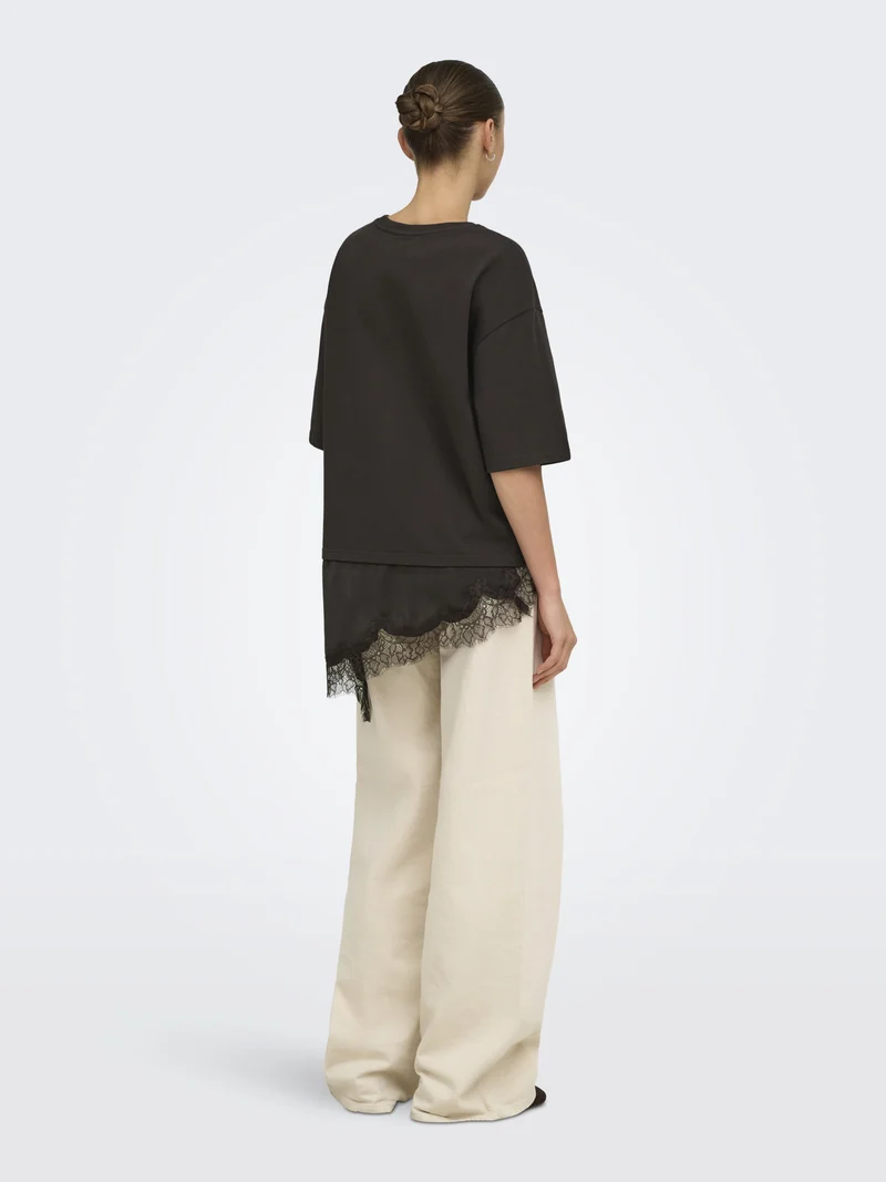 JDYALMA 2/4 LACE DETAIL T-SHIRT JRS, Chocolate Torte