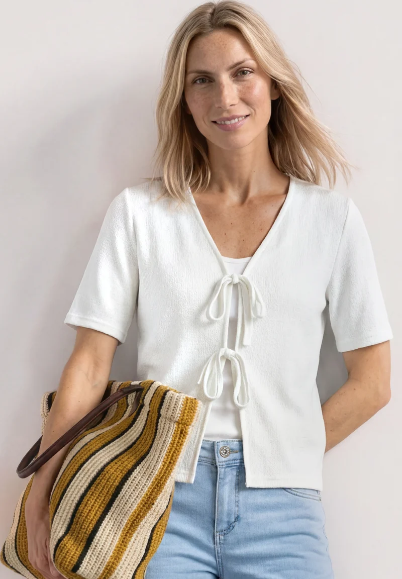 short knit look jacket w.strin, off white