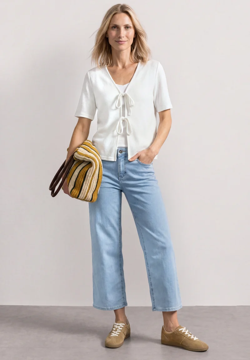 short knit look jacket w.strin, off white